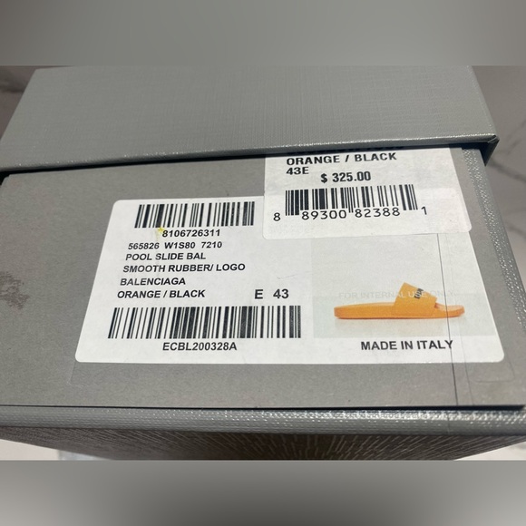 Balenciaga SZ 43E/10US Men’s Pool Slide Smooth Rubber Logo in Orange/Black - Picture 7 of 9